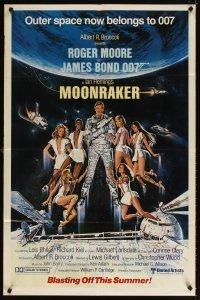 4m563 MOONRAKER advance 1sh '79 art of Roger Moore as James Bond & sexy space babes by Goozee!