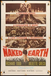 4m588 NAKED EARTH 1sh '58 sexy Juliette Greco, out of darkest Africa comes mighty adventure!