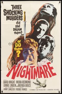 4m609 NIGHTMARE 1sh '64 David Knight & Moira Redmond in English Hammer horror!