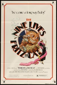 4m611 NINE LIVES OF FRITZ THE CAT 1sh '74 Robert Crumb, great art of smoking cartoon feline!
