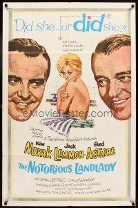4m623 NOTORIOUS LANDLADY 1sh '62 art of sexy naked Kim Novak between Jack Lemmon & Fred Astaire!