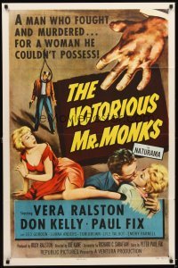 4m624 NOTORIOUS MR. MONKS 1sh '58 man who fought and murdered for a woman he couldn't possess!