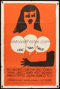 4m642 ONE, TWO, THREE 1sh '62 Billy Wilder, wonderful Saul Bass art of girl with balloons!