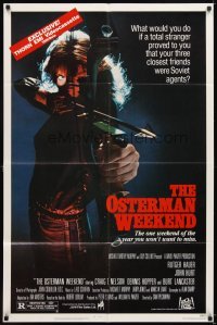 4m648 OSTERMAN WEEKEND video 1sh '83 typical Sam Peckinpah, wild image of woman w/bow & arrow!