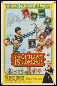 4m656 OUTLAWS IS COMING 1sh '65 The Three Stooges with Curly-Joe are wacky cowboys!