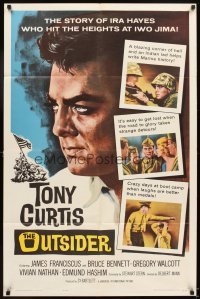 4m658 OUTSIDER 1sh '62 great close up art of Tony Curtis as Ira Hayes of Iwo Jima fame!