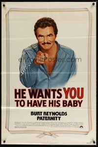 4m668 PATERNITY 1sh '81 great Lettick parody art of Burt Reynolds pointing like Uncle Sam!
