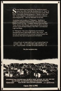 4m692 POLTERGEIST advance 1sh '82 Tobe Hooper, Steven Spielberg, creepy image of suburbs!