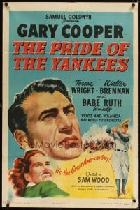 4m701 PRIDE OF THE YANKEES style A 1sh R49 Gary Cooper as Lou Gehrig, Babe Ruth himself in uniform!