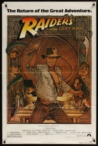 4m722 RAIDERS OF THE LOST ARK 1sh R82 different art of adventurer Harrison Ford by Richard Amsel!