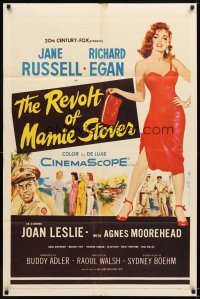 4m746 REVOLT OF MAMIE STOVER 1sh '56 full-length artwork of super sexy Jane Russell!
