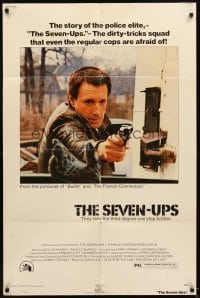 4m794 SEVEN-UPS 1sh '74 close up of elite policeman Roy Scheider pointing gun!