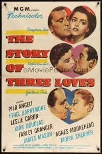 4m855 STORY OF THREE LOVES 1sh '53 Kirk Douglas, Pier Angeli, Leslie Caron, Granger, Mason