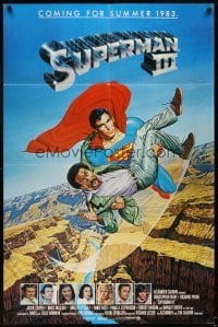 4m873 SUPERMAN III advance 1sh '83 art of Christopher Reeve flying w/Pryor by Salk!