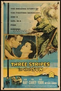 4m905 THREE STRIPES IN THE SUN 1sh '55 Aldo Ray falls for Japanese translator Mitsuko Kimura!