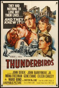 4m906 THUNDERBIRDS 1sh '52 cool art of John Derek & John Barrymore!