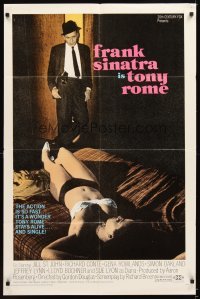 4m917 TONY ROME 1sh '67 detective Frank Sinatra w/gun & sexy near-naked girl on bed!