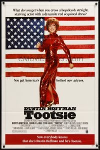 4m918 TOOTSIE style B 1sh '82 full-length Dustin Hoffman in drag by American flag!