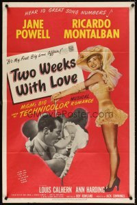 4m933 TWO WEEKS WITH LOVE 1sh '50 full-length image of sexy Jane Powell, Ricardo Montalban!