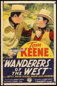 4m948 WANDERERS OF THE WEST 1sh '41 cool stone litho artwork of Tom Keene in western action!