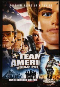 4r327 LOT OF 2 UNFOLDED DOUBLE-SIDED TEAM AMERICA: WORLD POLICE TEASER ONE-SHEETS '04 cool!