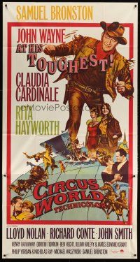 4s606 CIRCUS WORLD 3sh '65 Claudia Cardinale, John Wayne is wild across the world!