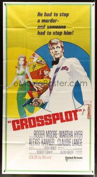 4s617 CROSSPLOT int'l 3sh '70 cool artwork of spy Roger Moore & sexy Claudie Lange!