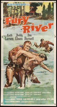4s649 FURY RIVER int'l 3sh '61 Buddy Ebsen, different art of pioneers fighting in river!