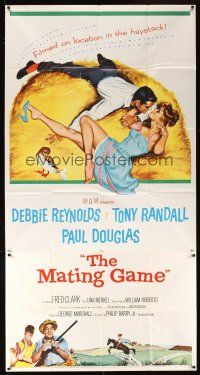4s717 MATING GAME 3sh '59 Debbie Reynolds & Tony Randall are fooling around in the hay!