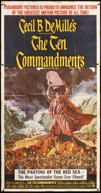 4s827 TEN COMMANDMENTS 3sh R66 directed by Cecil B. DeMille, art of Charlton Heston with tablets!