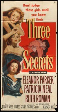4s831 THREE SECRETS 3sh '50 Eleanor Parker, Patricia Neal & Ruth Roman, don't judge them!