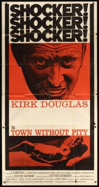 4s842 TOWN WITHOUT PITY 3sh '61 intense artwork of Kirk Douglas, plus sexy Christine Kaufmann!