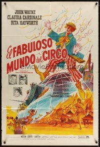 4s136 CIRCUS WORLD Argentinean '65 Claudia Cardinale, John Wayne, different artwork of clown!