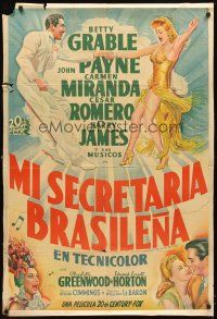 4s203 SPRINGTIME IN THE ROCKIES Argentinean '42 stone litho of sexy Betty Grable, Cesar Romero!