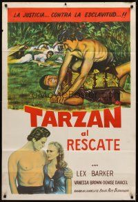 4s206 TARZAN & THE SLAVE GIRL Argentinean R1960 different image of Lex Barker pinning man to ground!