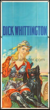 4s017 DICK WHITTINGTON stage play English 3sh'30s cool stone litho of sexy female lead & smiling cat
