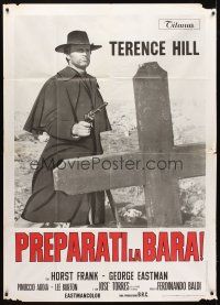 4s371 DJANGO PREPARE A COFFIN Italian 1p '68 cool c/u of Terence Hill as Django with gun by grave!