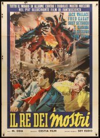 4s393 GIGANTIS THE FIRE MONSTER Italian 1p '59 cool different Cesselon art of Godzilla & Angurus!