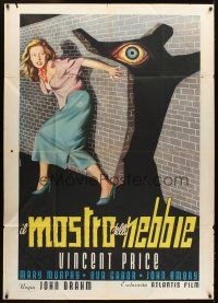 4s431 MAD MAGICIAN Italian 1p 1958 cool completely different art of scared girl & eye by Vittorio!