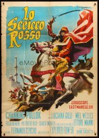 4s466 RED SHEIK Italian 1p '62 cool art of Channing Pollock on horse by Enrico De Seta!