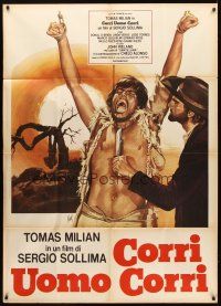 4s478 RUN, MAN, RUN! Italian 1p '68 artwork of cowboy holding knife to guy's throat by Aller!