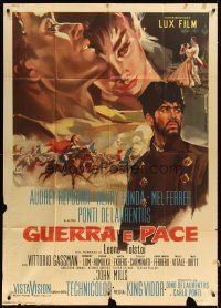 4s529 WAR & PEACE Italian 1p '56 Audrey Hepburn, Henry Fonda & Ferrer, different Biffignandi art!