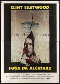 4s046 ESCAPE FROM ALCATRAZ Italian 2p '79 cool artwork of Clint Eastwood busting out by Lettick!