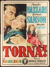4s102 TORNA Italian 2p '54 romantic artwork of Amedeo Nazzari & pretty Yvonne Sansone by Maro!