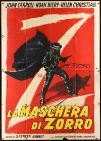 4s114 ZORRO RIDES AGAIN Italian 2p '61 cool full-length art of masked hero John Carroll by Rene!