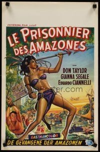 4t311 LOVE-SLAVES OF THE AMAZONS Belgian '57 art of sexy barely-dressed native throwing spear!