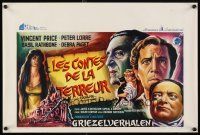 4t325 TALES OF TERROR Belgian '62 great art of Peter Lorre, Vincent Price & Basil Rathbone!