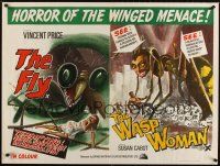 4t343 FLY/WASP WOMAN British quad '60s wonderful horror sci-fi double-bill artwork!