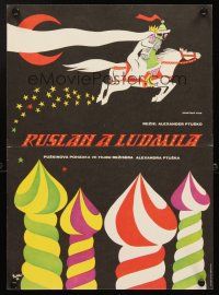 4t238 RUSLAN & LUDMILA Czech 11x16 '72 Richter artwork of man & woman on flying horse!
