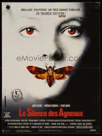 4t464 SILENCE OF THE LAMBS French 15x21 '91 great image of Jodie Foster with moth over mouth!
